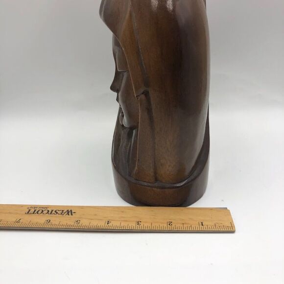 Vintage MCM Hand Carved Wood Sculpture Bust Art Holy Family Jesus Mary Joseph - Picture 12 of 14